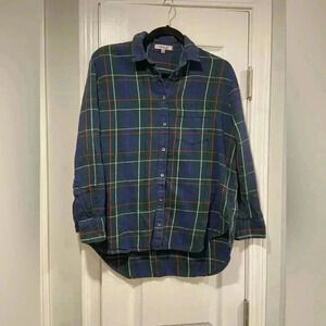 Madewell Women’s Blue Flannel Button Down Collared Shirt Front Pocket Size XS
